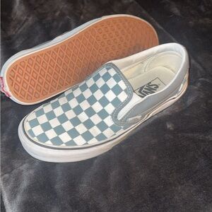 Vans Blue and White Checkered Slip-On Sneakers